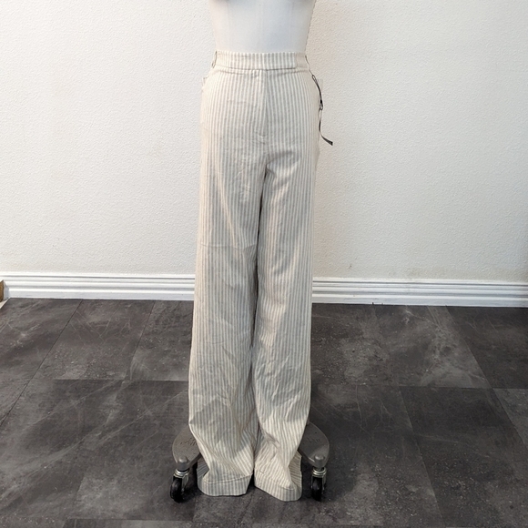 NEW Lane Bryant Striped Linen Blend Wide Leg Pant Cream White 28 Long preppy - Picture 1 of 6